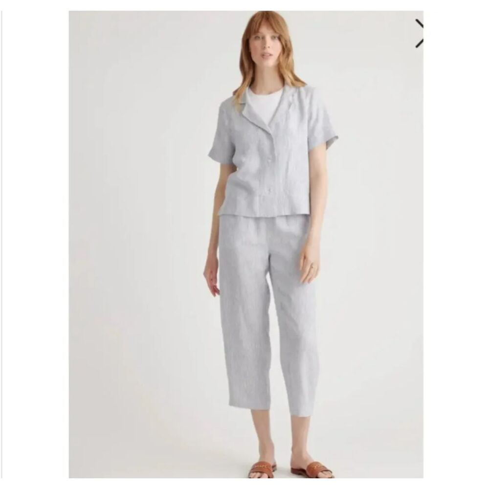 Quince European Linen Short Sleeve Shirt Light Blue L